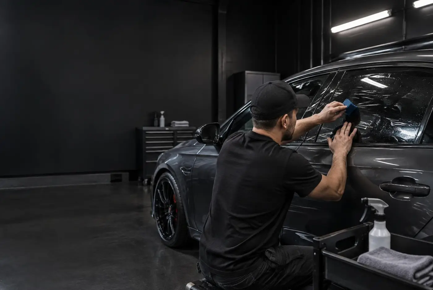 Clark's Tint & Detailing installer applying window film